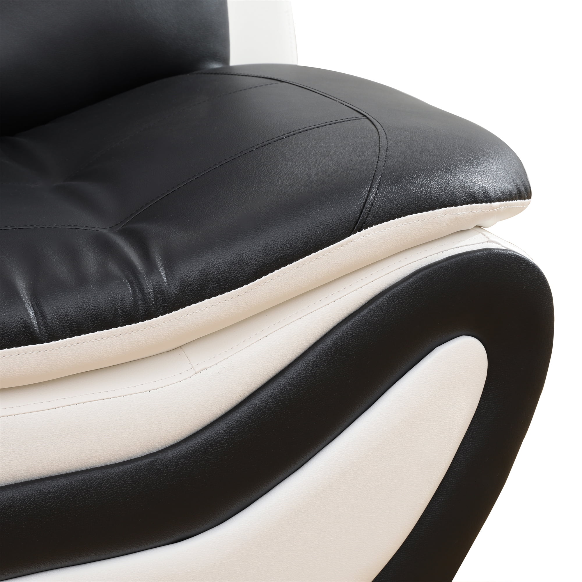 Aukfa 3 Piece Sofa Set - 76.5" Upholstered 3 Seat Sofa Couch for Living Room, Leather, Black&White