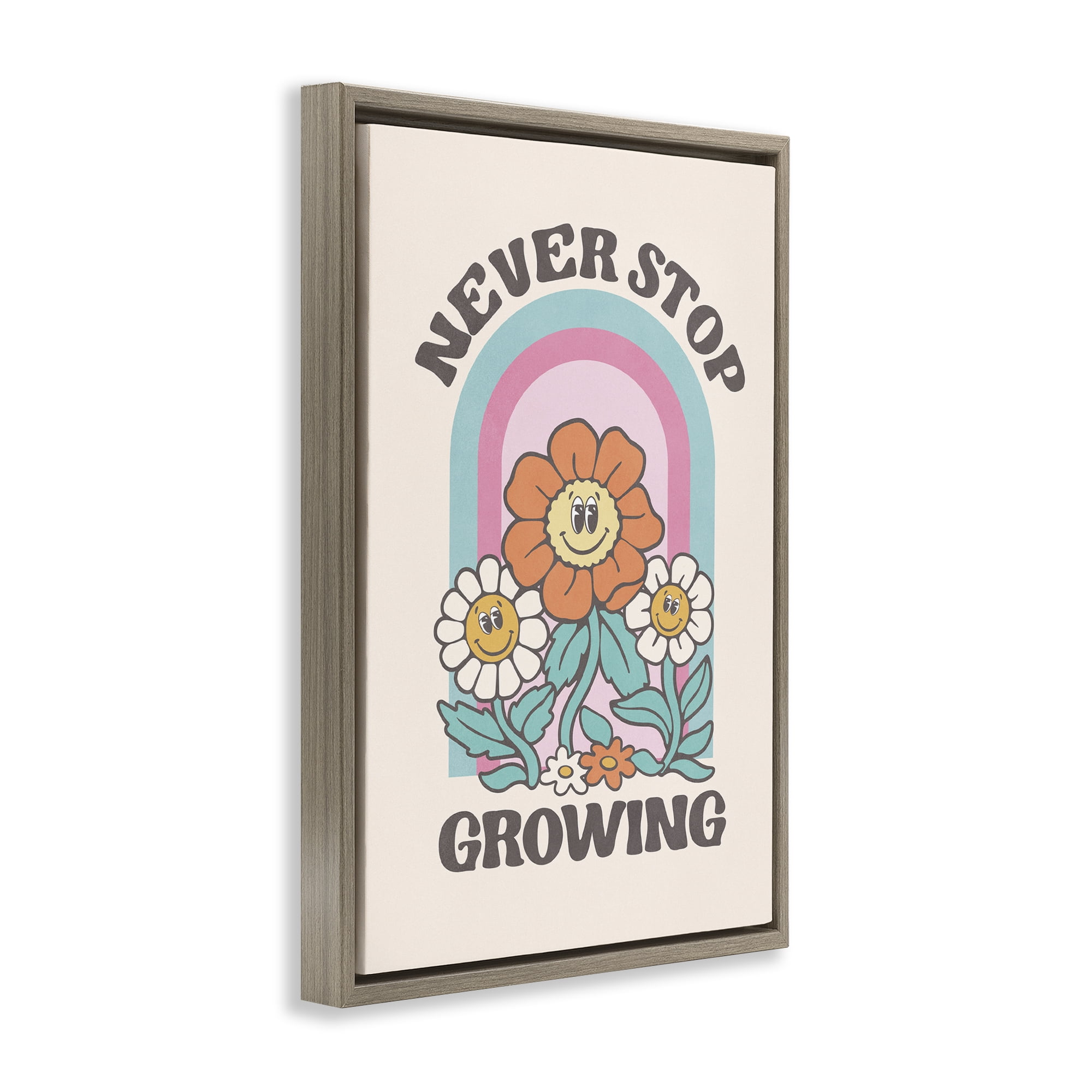 Stupell Industries Retro Never Stop Growing Plants & Flowers Painting Brown Floater Framed Canvas Art Print Wall Art, 17 x 25