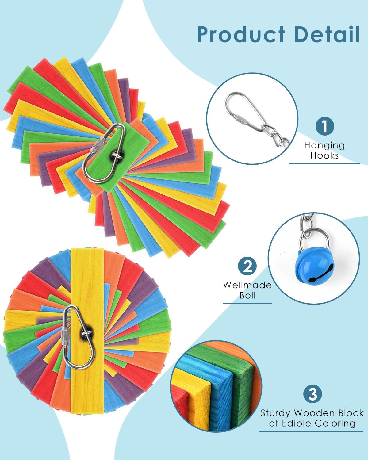 Bird Chew Toys, Multicolored Bagel Cascade Chewing Sticks Biting Wooden Blocks Toy for Parrot Conure Parakeet Cockatiels Lovebird Pet Birds