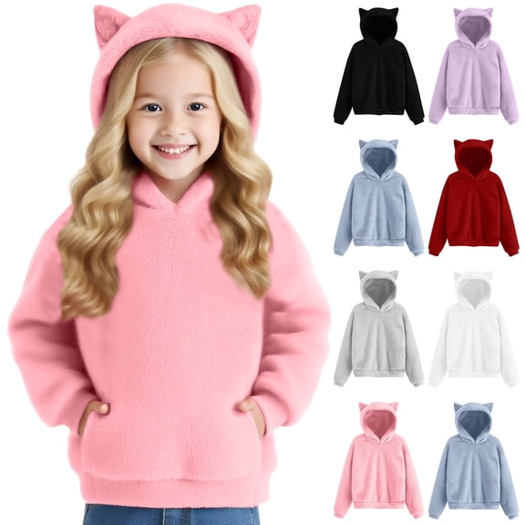 Blekii Girls Oversized Hoodie with Ears, Girls Oversized Hoodie with Ears, Cute Fleece Pullover Sweatshirt for Fall Winter, Casual Warm Top for Kids Cute Fleece Pullover Sweatshirt Fall Wear, Winter