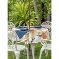 thumbnail image 3 of Outdoor Tablecloth with Umbrella Hole for Patio/Picnic/Party/Camping, Orange Flowers Waterproof Table Cloth Round Cover Washable, Spring Watercolor Botanical Floral Leaf Plant (Dia 60"), 3 of 9