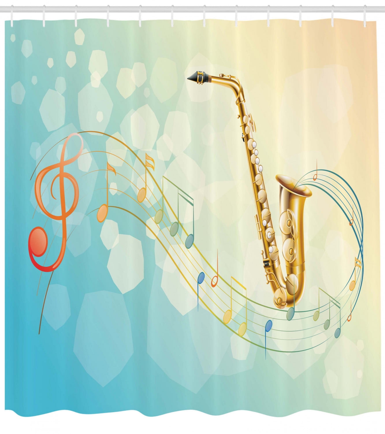 Music Shower Curtain, Colorful Music Notes Vibes from Saxophone Jazz