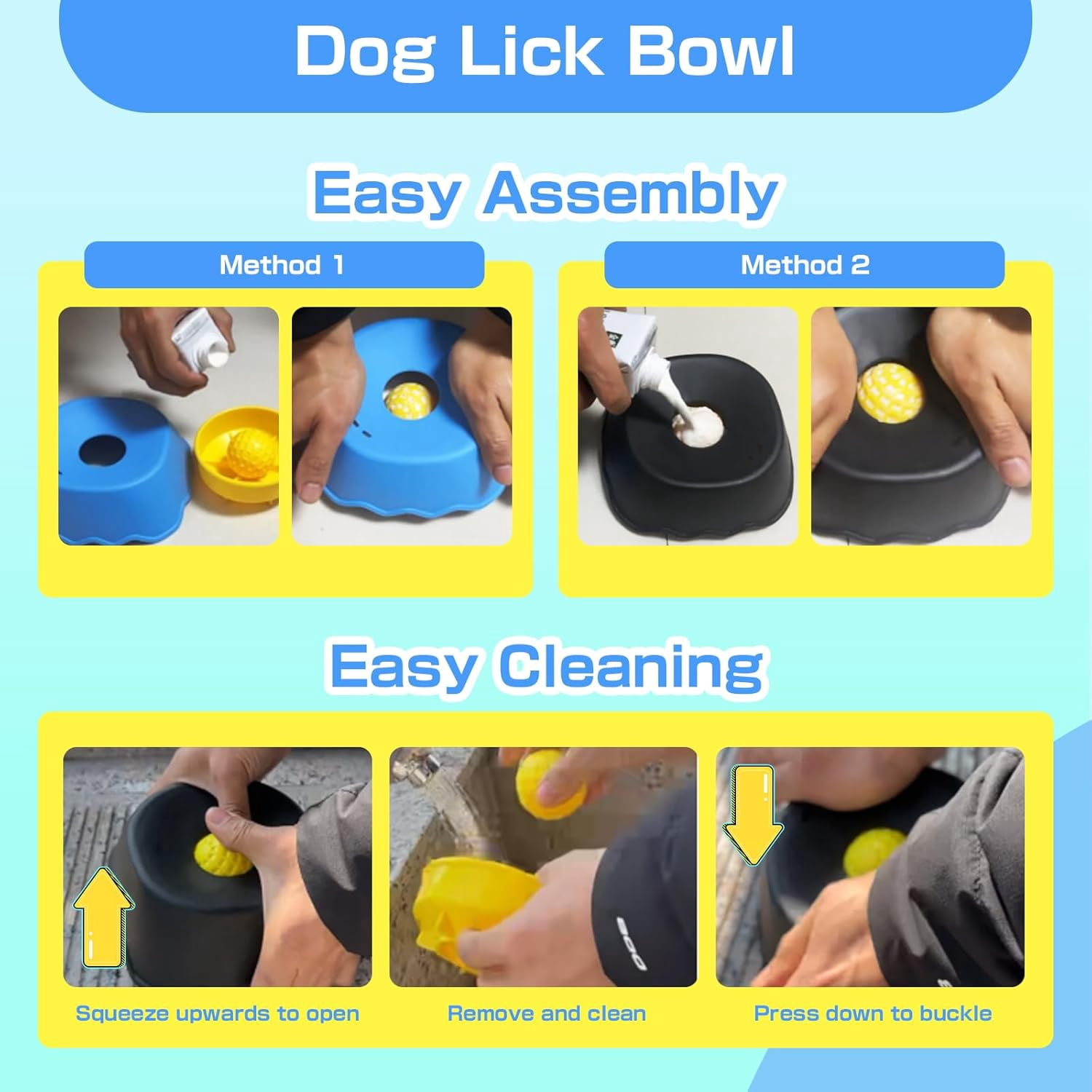 Autpvcol 2 Pack Slow Feeder Dog Bowls Interactive Dog Licking Toy & Lick Bowl for Dogs, Large Capacity Non-Slip Lick Bowl for All Dogs and Cats(Blue & Black)