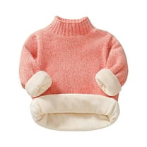 Odeerbi Sweater for Kids Autumn Winter Boys Girls Round Neck Pullover Plush Thickened Sweater Orange