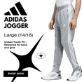 thumbnail image 2 of Adidas Youth Jogger Pants – Gray Sweatpants for Boys & Girls, Size L (14/16), 2 of 6