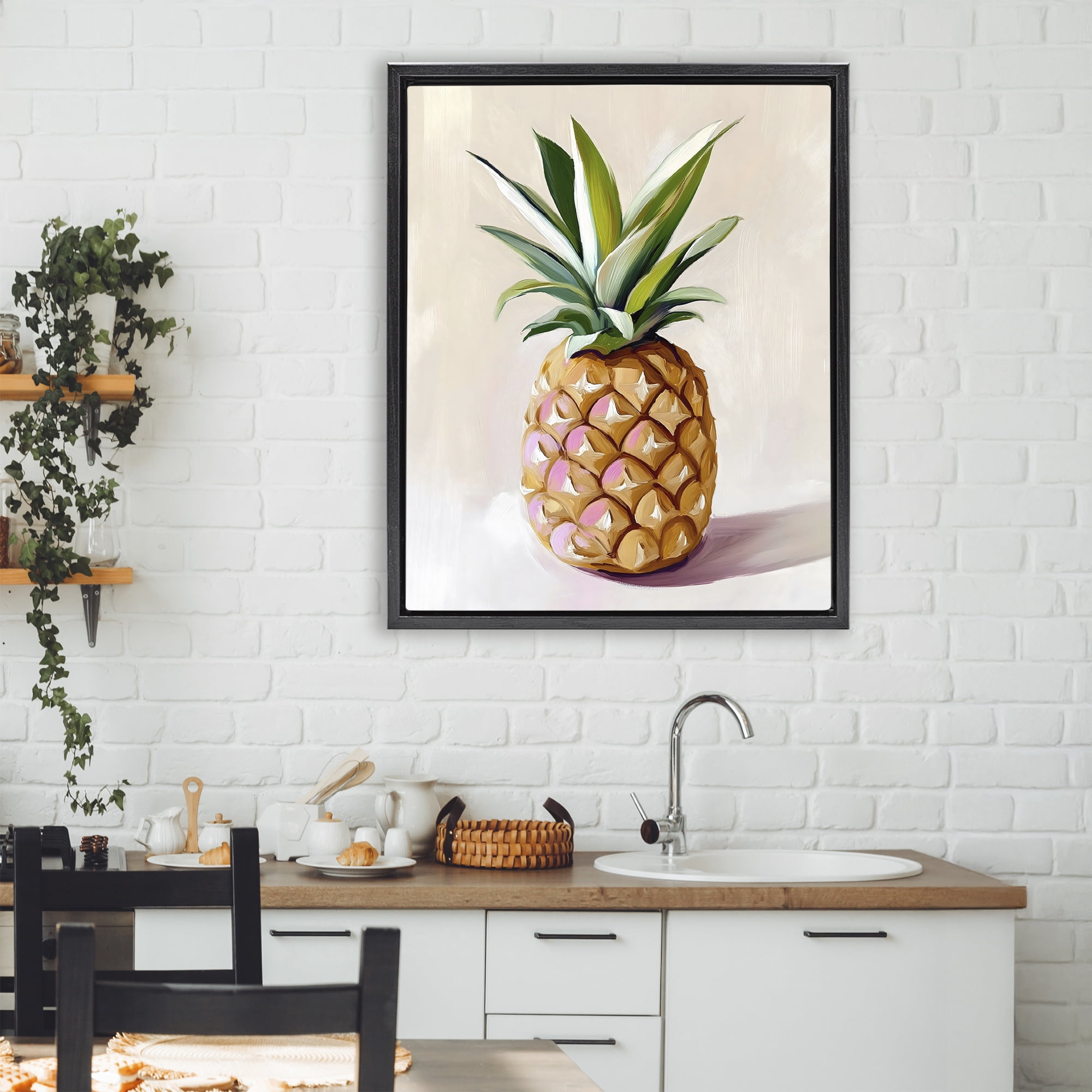 Stupell Industries Pastel Pineapple Tropical Fruit Black Framed Floater Canvas Wall Art, design by The Prints Vibe