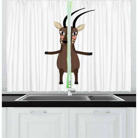- Goat Curtains 2 Panels Set, Indigenous Vietnam Split Hoove Saola Standing on Two Legs Cartoon Character, Window Drapes for Living Room Bedroom, 55W X 39L Inches, Brown Black Beige, by Ambesonne
