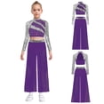 thumbnail image 2 of Aislor Girls 2 Piece Dance Outfits Sparkly Sequin Rhinestone Crop Top with Split Sides Flowy Pants Set Purple 16, 2 of 7