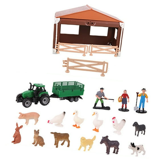 Complete Farmhouse Playset 21 Piece Detailed Farm Farmer Models Pretend Play Toy for Dollhouses Decoration