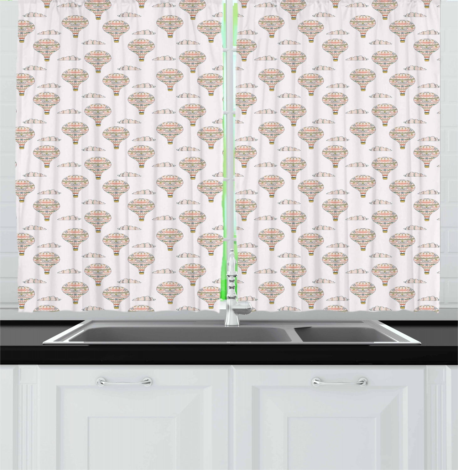 Balloon Curtains 2 Panels Set, Ethnic Inspirations with Swirls Hearts