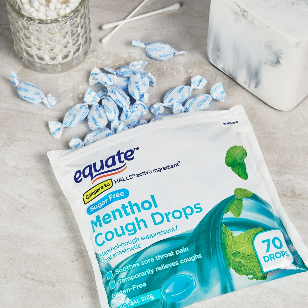 Equate Sugar Free Menthol Cough Drops, Original Menthol Flavor, 70