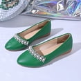 thumbnail image 4 of Miluxas Women's Ballet Flats Rhinestones Wedding Ballerina Shoes Foldable Sparkly Comfort Slip on Flat Shoes Army Green 6(37), 4 of 9