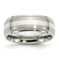 thumbnail image 1 of Bague en Acier Inoxydable avec Incrustation d'Argent Sterling, Bordure Ceinturée, Bande Brossée et Polie, Taille 10, 1 of 6