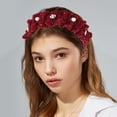 thumbnail image 2 of Unique Bargains 1 Pc Hairband Pleats Rhinestone Hair Accessories for Women Wine Red, 2 of 5