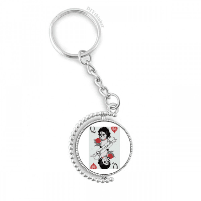 playing cards q illustration pattern rotatable keyholder disc accessories chain clip