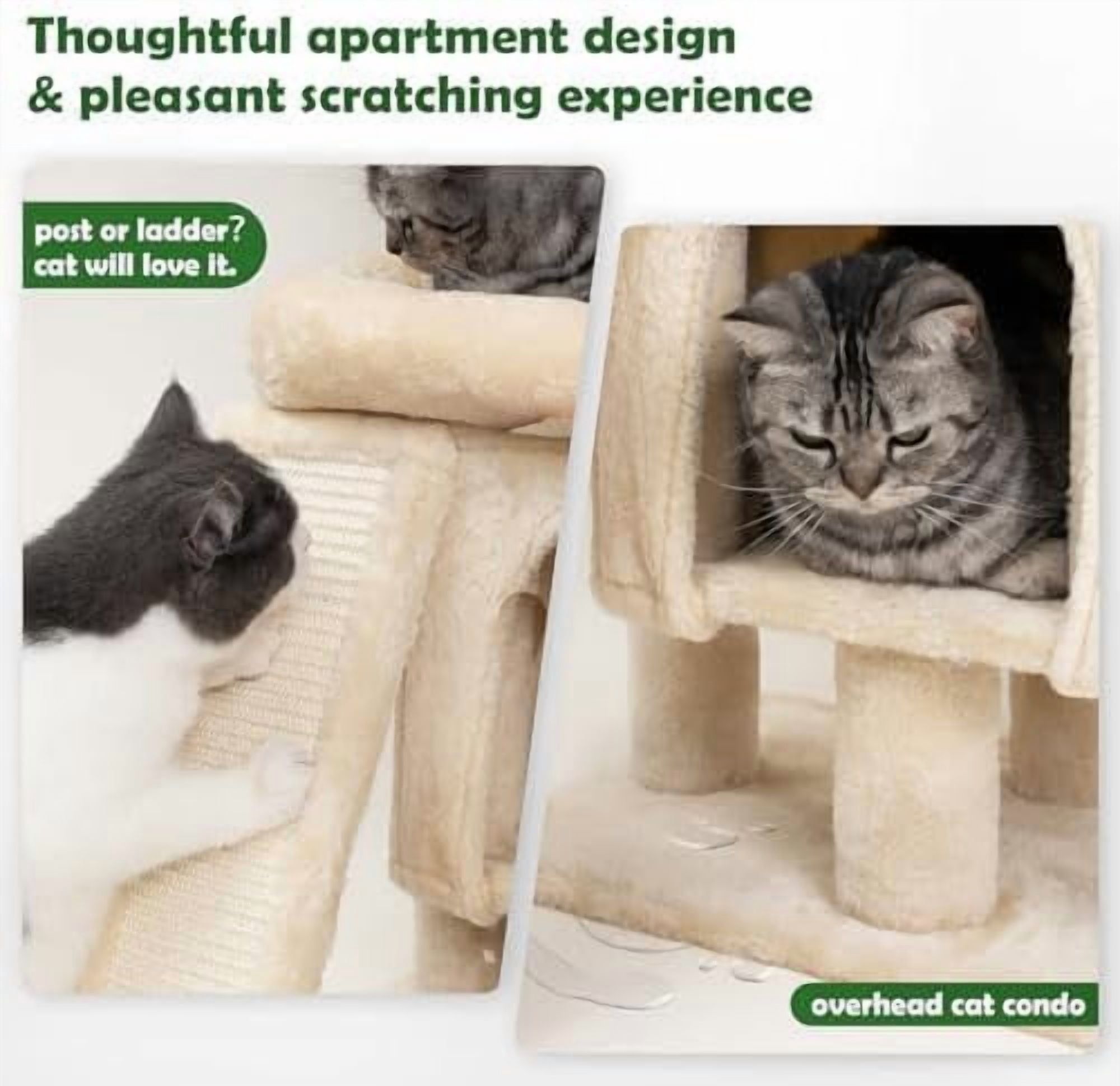 Palm Cat Tree Tower for Indoor Cats with Cozy Cat Condo, 33'' Natural Sisal Scratching Posts and Plush Pom-pom for Small Kitty