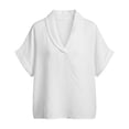 thumbnail image 6 of Linen Tops for Women Shawl Collar V Neck Short Sleeve Gauze Shirts Summer Lightweight Dressy Casual Blouses White M, 6 of 6