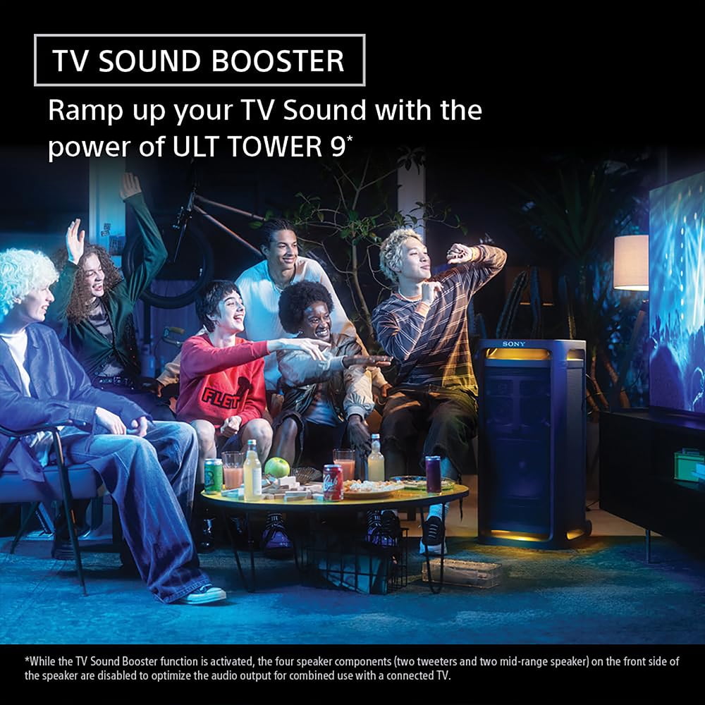 Sony SRSULT900AC ULT POWER SOUND Series ULT TOWER 9AC Party Speaker Bluetooth Black Bundle with Sony ULT POWER SOUND series ULT MIC Wireless Microphone (2 Mics, 1 Receiver)