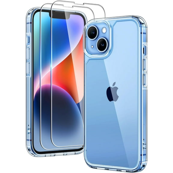 3 in 1 for iPhone 14 Case Clear, [Not Yellowing] with 2X Screen Protectors, [Military-Grade Drop Protection] Shockproof Slim 14 Cover 6.1 Inch