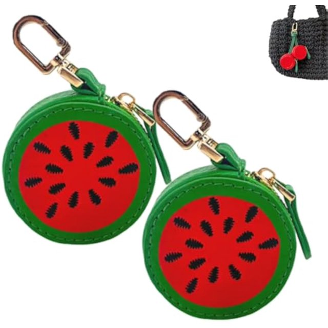 Mini Fruit Keychain Charms, Leather Fruit Purse Charm, Cute Mini Coin Purse Keychain, For Backpack Decoration(Watermelon *2)