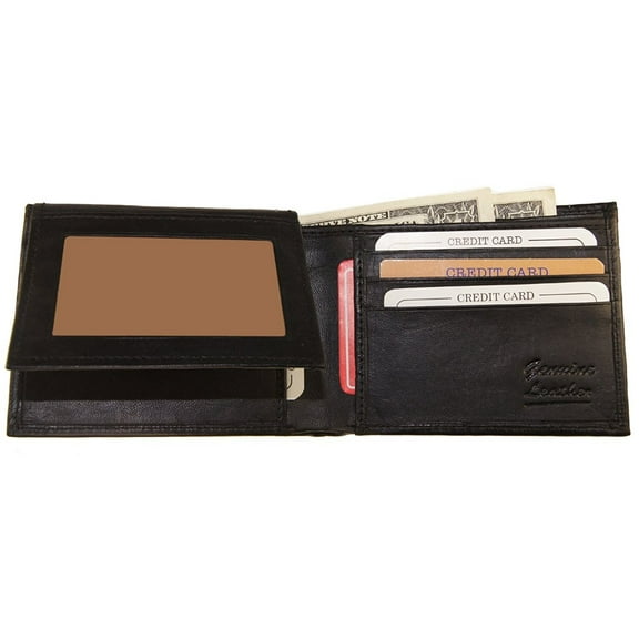 Improving Lifetyles Leather Bifold Wallet FIXED Flip Up Window ID Black SUN1203BK