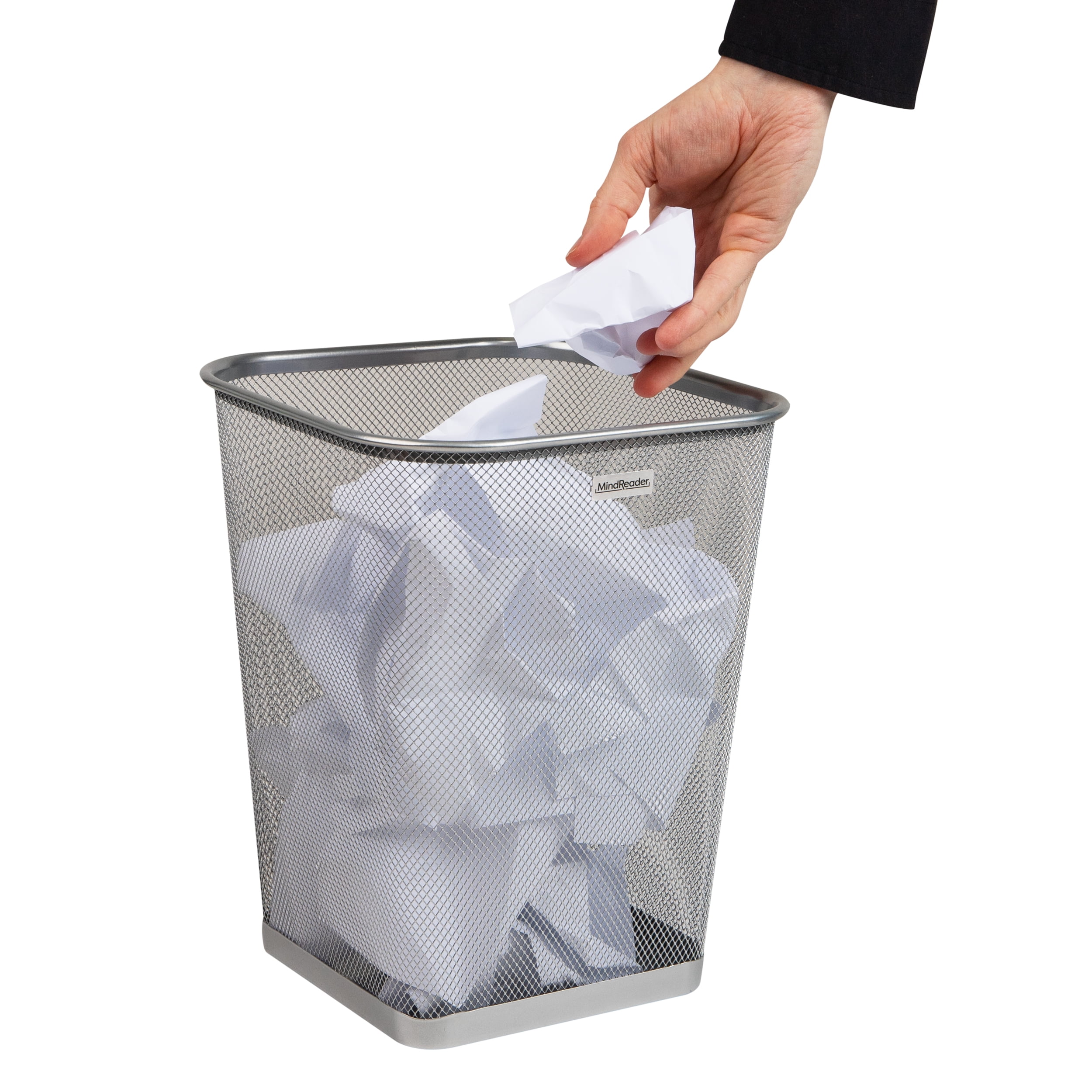 Mind Reader Mesh Trash Can, Waste Paper Basket, Square, Office, Metal, Set of 2, Silver