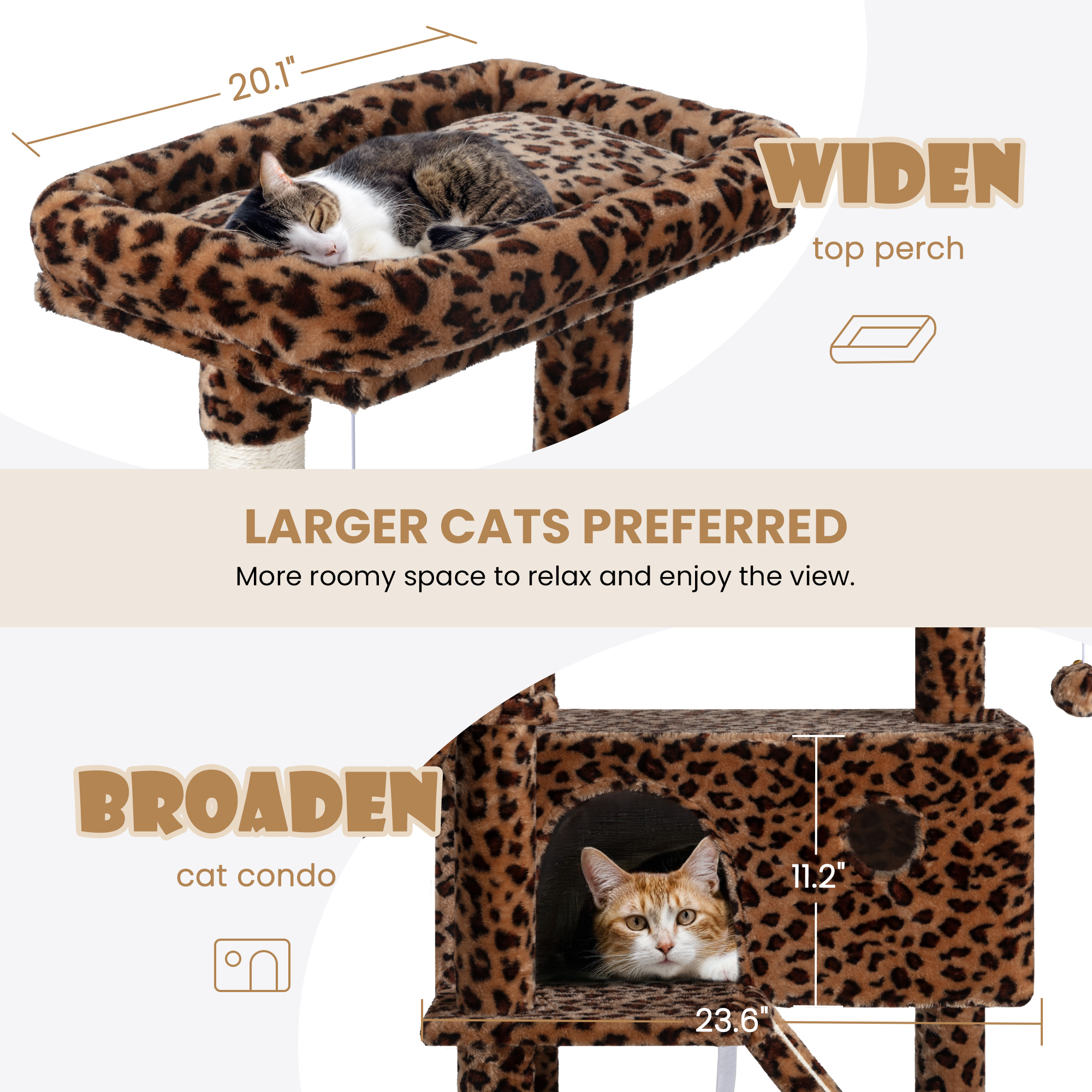 Sha Cerlin 81" Large Cat Tree Tower with Cat Condo & Hammock, Multi-Level & Sisal Scratching Post, Leopard Print