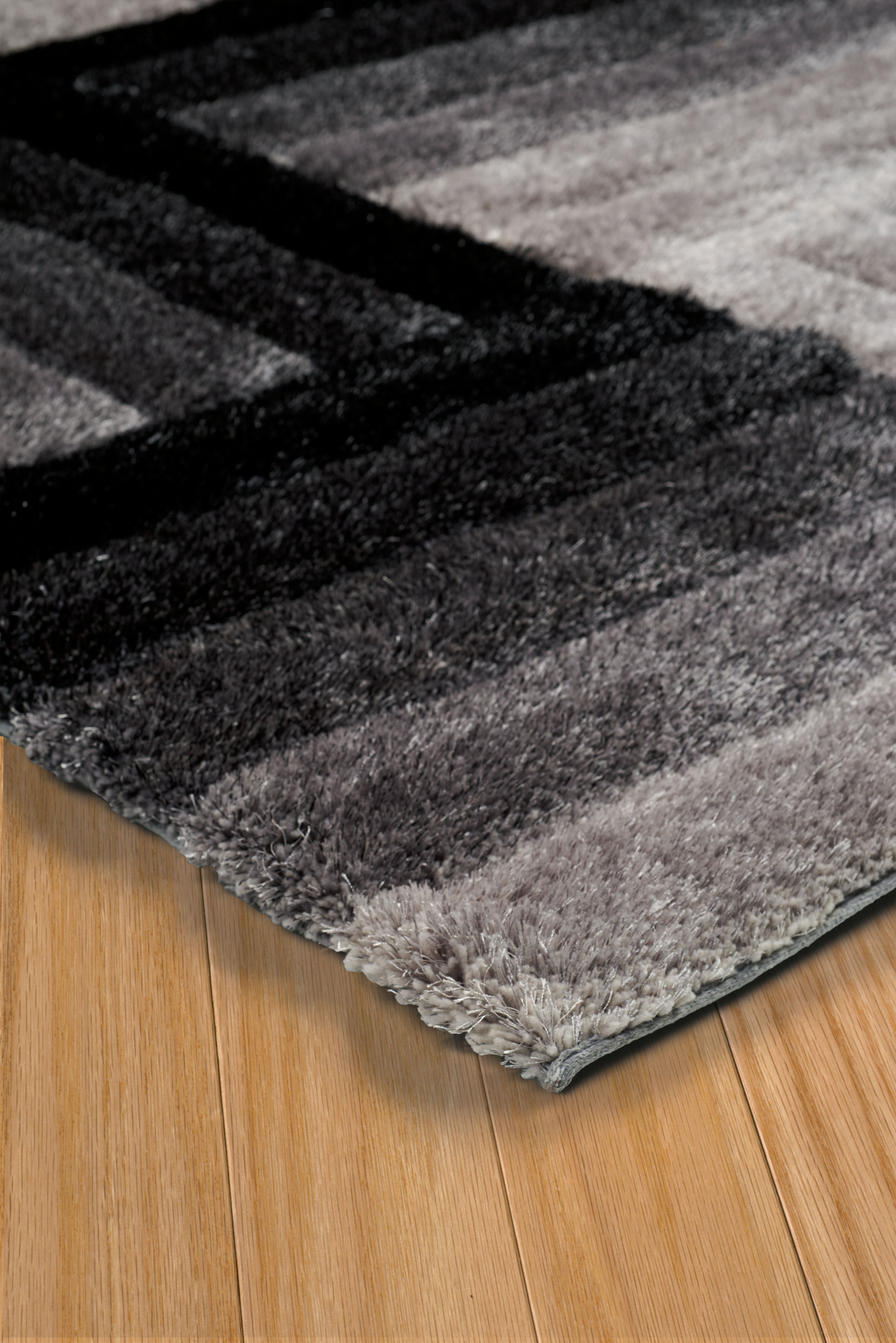 United Weavers Veria Doux Shag Geometric Accent Rug, Black, 1'10" X 3'