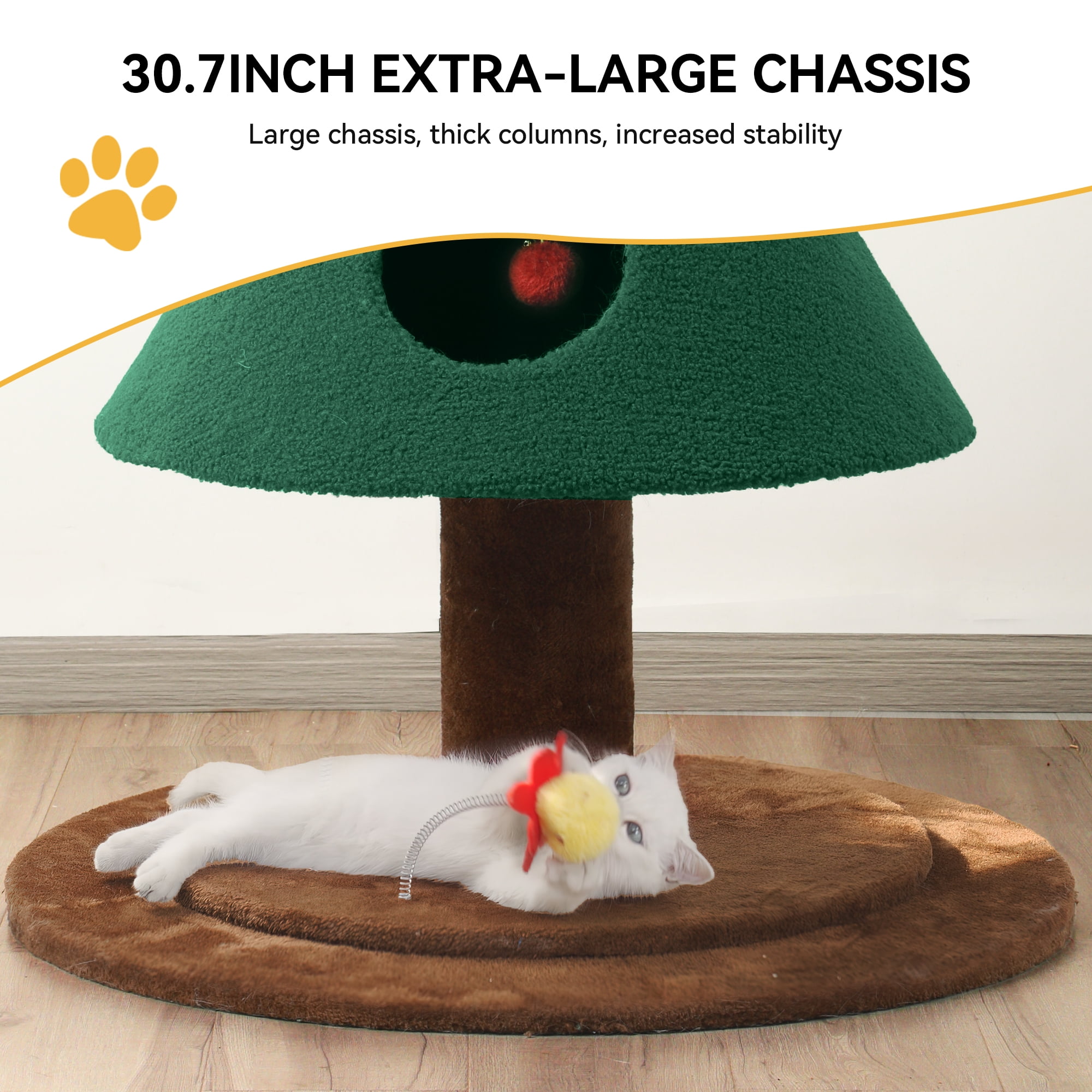 Uforic 60in Christmas Cat Tree, 2-Tier Festive Tall Cat Tower Furniture, 5ft Christmas Tree Party Decoration with Cat House and Bed