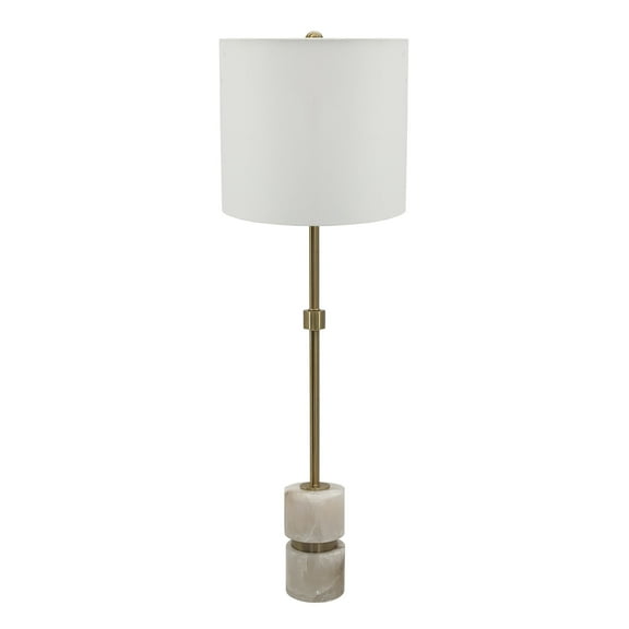 A&B Home Ipori Alabaster and Metal Buffet Lamp - 10"Dia. x 33.5"H - White/Brass