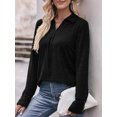 thumbnail image 4 of SHIBEVER Tops for Women Fall Casual Long Sleeves Tops Blasis Soild Black Knit Tunic Blouses V-Neck Collared Loose T Shirt for Lady Size L, 4 of 5