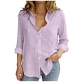 thumbnail image 3 of Diufon Linen Shirts for Women Long Sleeve V Neck Collared Button Down Shirt Spring Summer Casual Loose Tops, 3 of 9