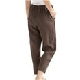 thumbnail image 4 of Women's Casual Solid Linen Pants Elastic Waist With Pockets Cropped Length Ankle Trousers Women Casual Pants Suit Womens Dress Pants for Work Business Casual Womens Sweatpants Pockets plus Size Casual, 4 of 6