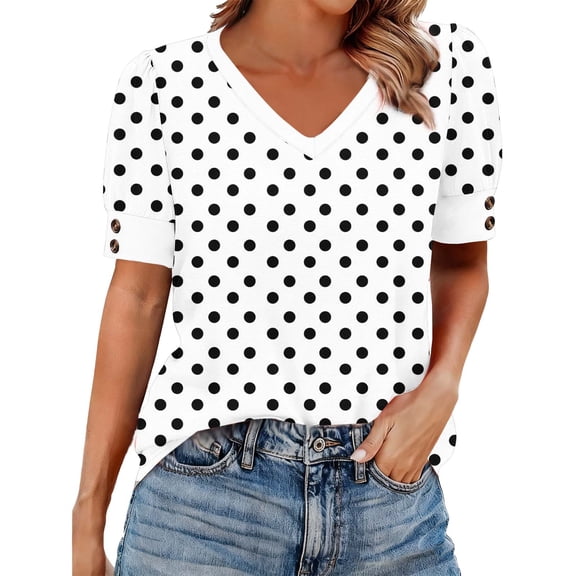 Levmjia Womens Tops Floral Printed Base T-Shirt Polyester Casual Solid Color Button Pullover Shirt Fashion Comfortable Daily Wear Spring Summer