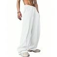 thumbnail image 4 of Dresfit Wide Leg Sweatpants Men Elastic Waist Baggy Sweat Pants Fleece Drawstring Open Leg Gym Joggers Loose Straight Leg Pants with Pockets White L, 4 of 5