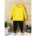 thumbnail image 3 of Kucnuzki 4T Little Boy Winter Outfits Pants Sets 5T Long Sleeve Casual Stylish Pure Color Hoodie Sweatshirt Elastic Pants 2PCS Set Yellow, 3 of 8
