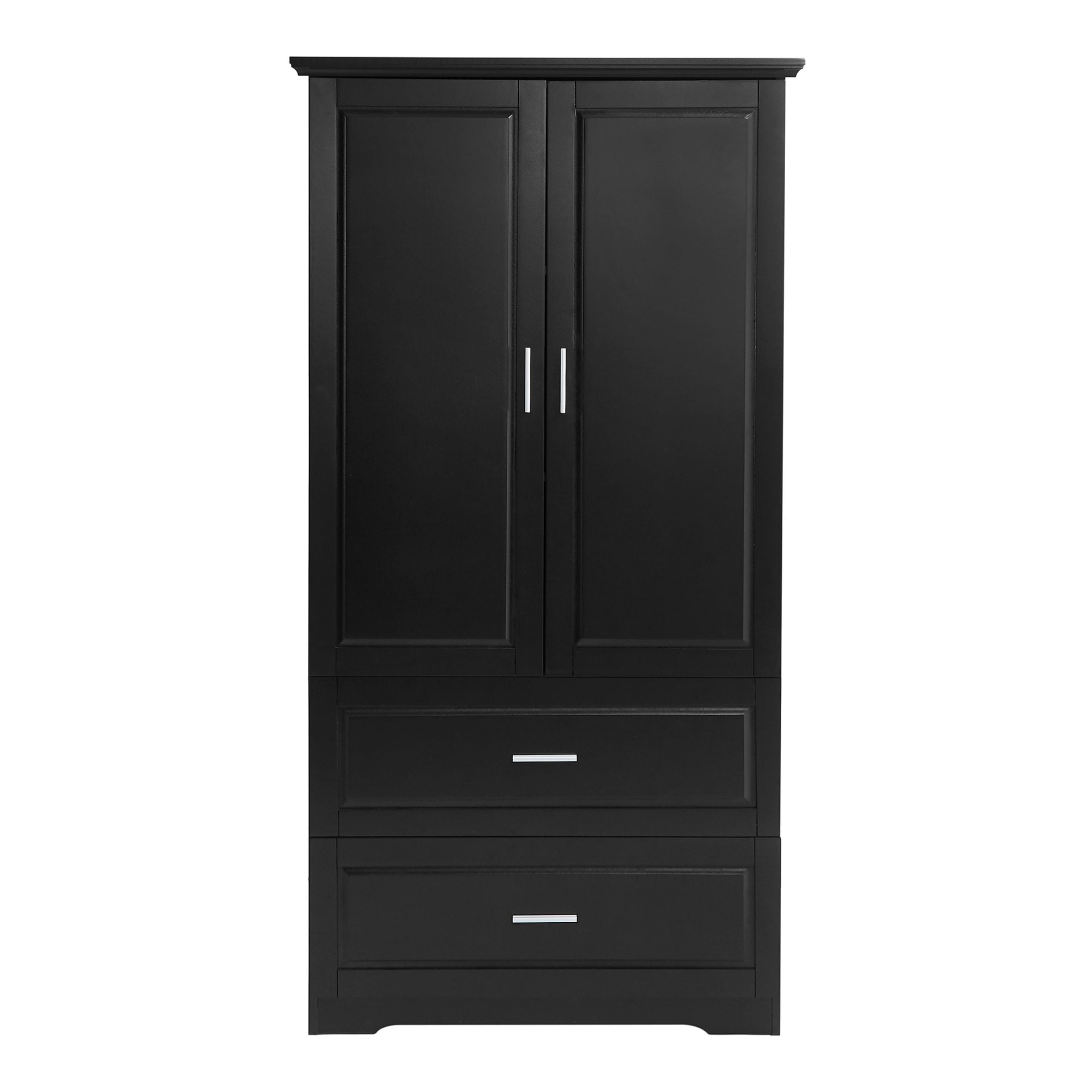 DEALTOPS Tall Spacious Storage Cabinet with 2 Drawers and Adjustable Shelf for Bathroom, Living Room, Black