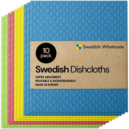 

Swedish Wholesale Swedish Dish Cloths - 10 Pack Reusable Absorbent Hand Towels for Kitchen Counters & Washing Dishes - Cellulose Sponge Cloth - Eco Friendly Gifts - Assorted