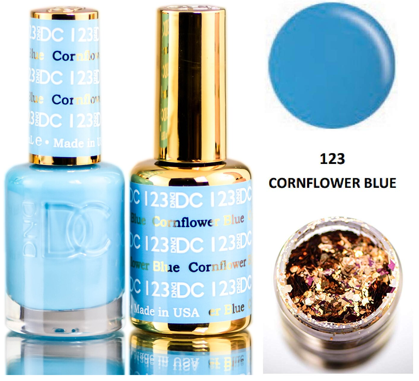 DND DC Blues & Greens POLISH DUO, Gel Lacquer 0.5 oz + Matching Nail Polish Color 0.5 oz, Daisy Nails (with bonus side Glitter) Made in USA (Cornflower Blue (123).) - Walmart.com
