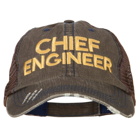 Chief Engineer Embroidered Low Profile Cotton Mesh Cap - Brown OSFM