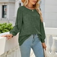 thumbnail image 2 of Annhoo Going out Tops for Women Fall Casual Pleated Crewneck Long Sleeve T-Shirts Ladies Basic Solid Color Blouses, 2 of 7