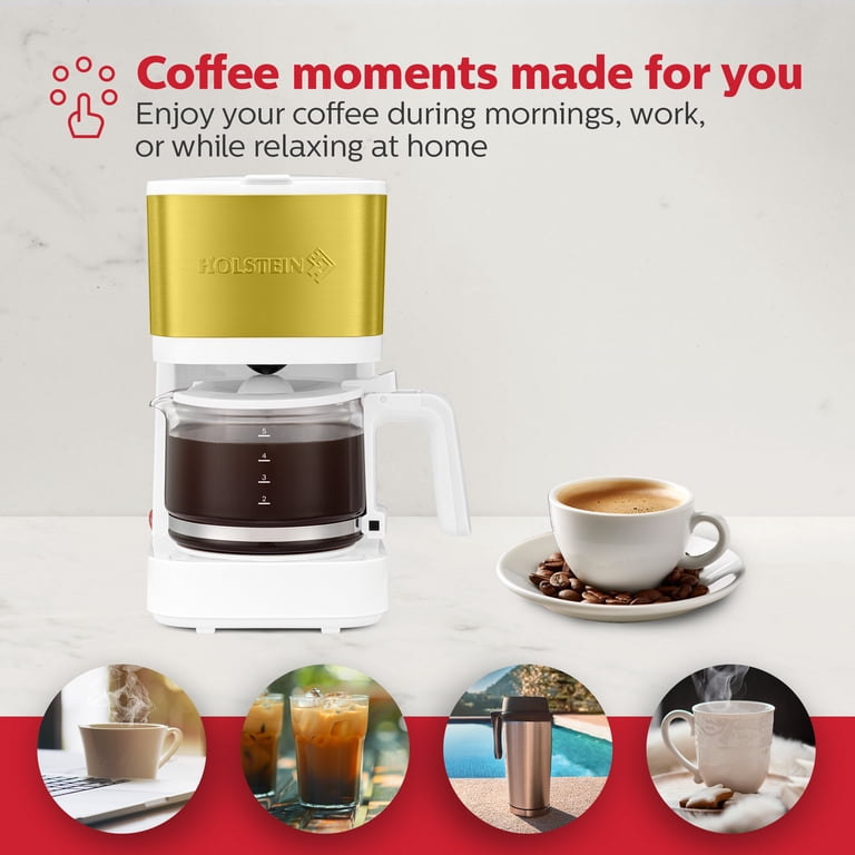 Holstein Housewares 5-Cup Coffee Maker - Pause N Serve, One-Touch  Operation, Non-Stick Warming Plate, Water Level Indicator - Reusable Filter  - ...