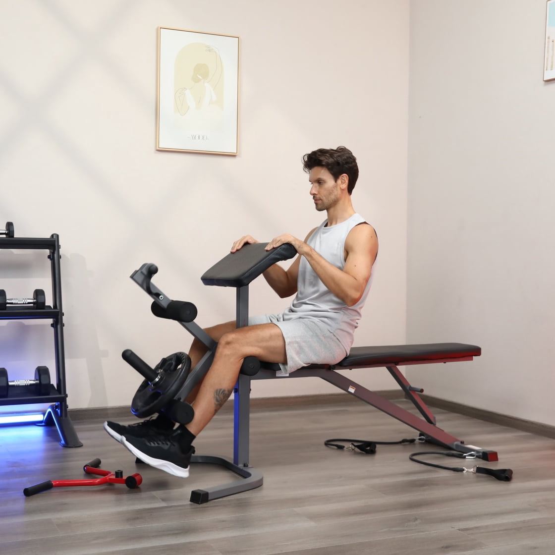 VIBESPARK 900LBS 6-in-1 Workout Bench, Adjustable Weight Bench Press Set with Leg Extension & Leg Curl & Preacher Curl Pad, Multi-function Weight Bench for Home Gym Dumbbell Exercise