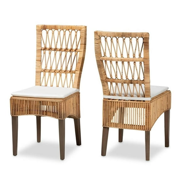 Pemberly Row Modern Natural Brown Rattan 2-Piece Dining Chair Set