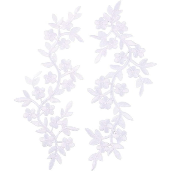 2Pcs Plum Blosssom Cotton Computerized Embroidery Sew on Patches 257x102x1mm Ethnic Style Long White Floral Lace Fabric Appliques with Adhesive Back