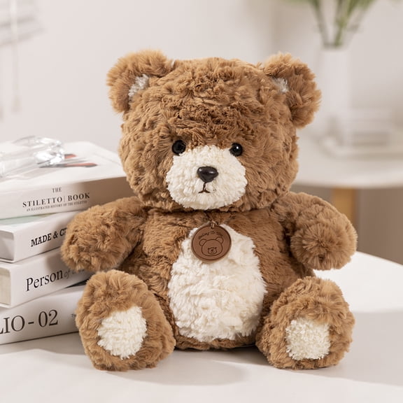 25cm Classic Teddy Bear Plush Toy, Soft Stuffed Animal with Leather Tag for Kids and Gifting