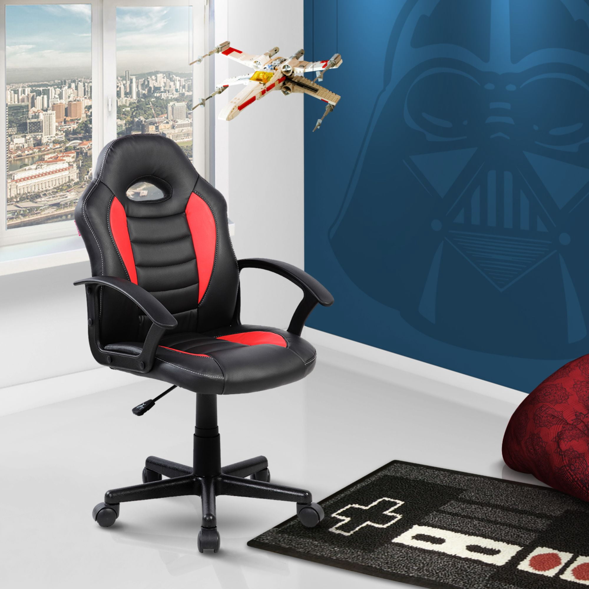 Techni Mobili Kid's Gaming and Student Racer Chair, Rolling, Red, RTA-KS40-RED