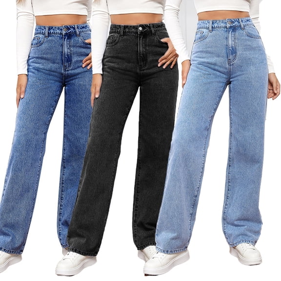 LYMAYTER Women's High Waist Wide Leg Jeans Vintage Wash Stretchy Soft Denim Pants S-5XL