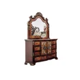 thumbnail image 5 of Traditional Dark Cherry Queen Size Bed Dresser Mirror Nightstands Chest 6pc Bedroom Set Gold Carved, 5 of 10