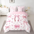 thumbnail image 2 of Manfei Girls Pink Bowknot Bedding Comforter Set 7pcs,Love Heart Print Queen Bedding Sets Super Cozy,Dreamy Princess Queen Sheet Sets,Microfiber Bedroom Decor,Reversible, 2 of 8
